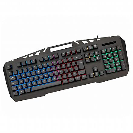 Teclado - Teclado Gamer K-Mex Spartacus - Semi Mecânico - ABNT2 - LED Multicores - Suporte para Smartphone - KB-A328