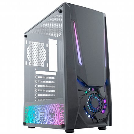 Gabinete - Gabinete Gamer K-Mex Jaeger 3 03TJ - Lateral em Vidro Temperado - 1 Cooler RGB incluso - CG-03TJ