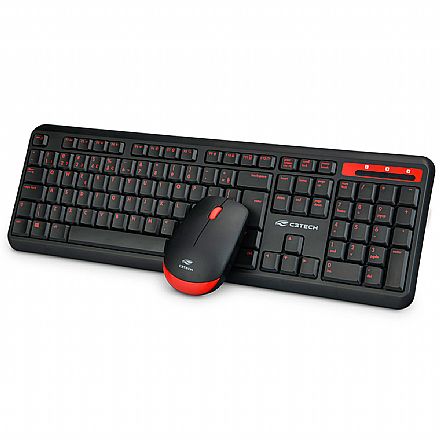 Kit Teclado e Mouse - Kit Teclado e Mouse sem Fio C3Tech - K-W100BK - 1600dpi - ABNT2