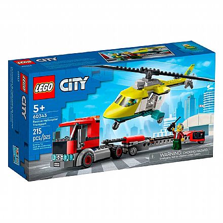 Brinquedo - LEGO City - Transporte de Helicóptero de Salvamento - 60343