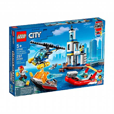 Brinquedo - LEGO City - Patrulha Costeira e Missão de Combate ao Fogo - 60308