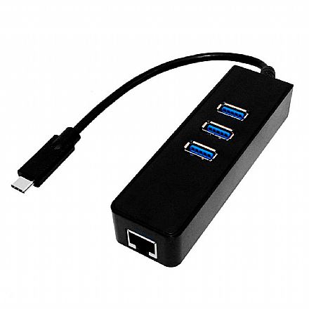 Placas e Adaptadores de rede - Adaptador USB-C para RJ45 - Gigabit - HUB 3 Portas USB 3.0 - JC-TYC-R03