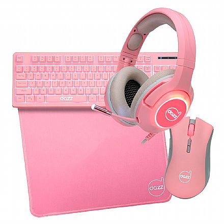 Kit Teclado e Mouse - Kit Gamer Dazz Serie M - Teclado + Mouse + MousePad + Headset - Rosa - 62000021