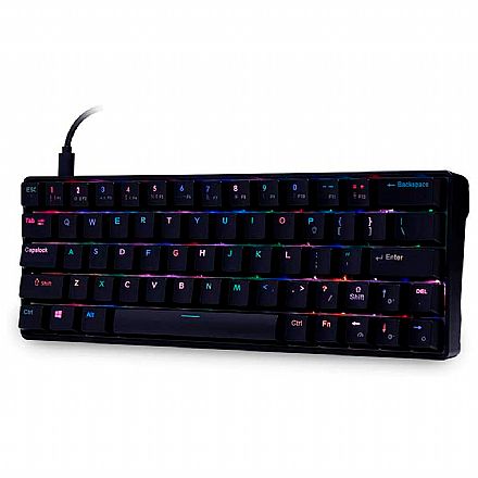 Teclado - Teclado Mecânico Gamer Dazz MK60 - Padrão US - LED RGB - Switch Gateron Blue - 62000060