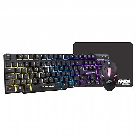 Kit Teclado e Mouse - Kit Gamer K-Mex - Teclado KM5228 + Mouse MOA834 + Mousepad Fxx - Iluminação Rainbow