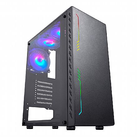 Gabinete - Gabinete Gamer K-Mex Kratos 4 - Lateral em Acrílico - LED RGB