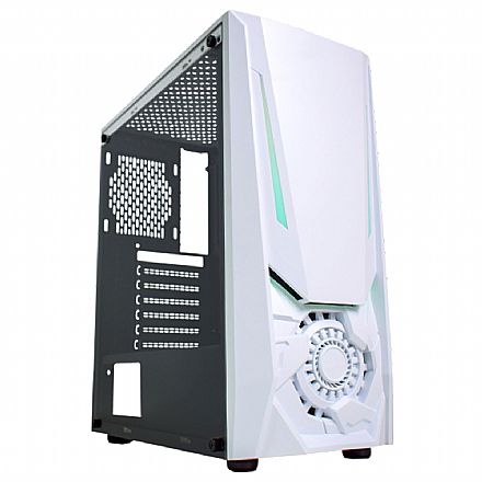 Gabinete - Gabinete Gamer K-Mex Jaeger - Frontal LED RGB - Lateral em Vidro Temperado - Branco