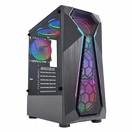 Gabinete - Gabinete Gamer K-Mex Warlock - Lateral em Vidro Temperado - LED RGB