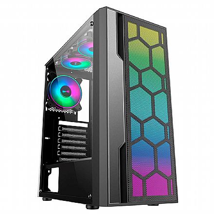 Gabinete - Gabinete Gamer K-Mex Multiverso - Lateral em Vidro Temperado - LED RGB