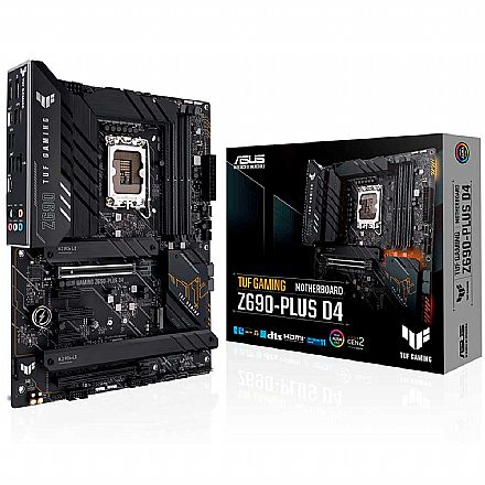 Placa Mãe para Intel - Asus TUF Gaming Z690-PLUS D4 (LGA 1700 DDR4 5333 O.C) - Chipset Z690 - USB 3.2 - Slot M.2