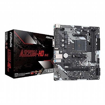 Placa Mãe para AMD - ASRock A320MHD R4 - (AM4 - DDR4 3200 OC) - Chipset AMD A320 - Slot M.2 - USB 3.2