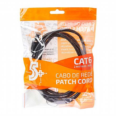 Cabo de rede - Cabo de Rede FTP (Patch Cord) RJ45 Cat 6 - Blindado - 2 metros - Preto - Chip SCE - 018-1086