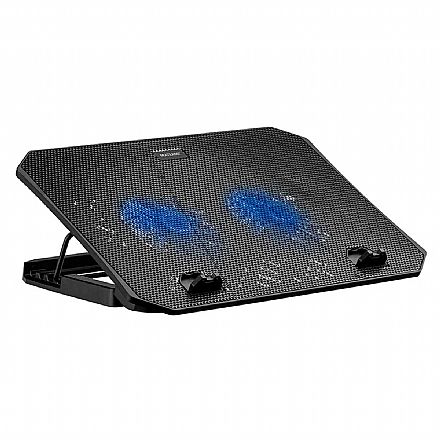 Notebook Acessórios - Suporte para Notebook Multilaser AC392 - 4 ajustes de Altura - Dual Cooler - LED Azul