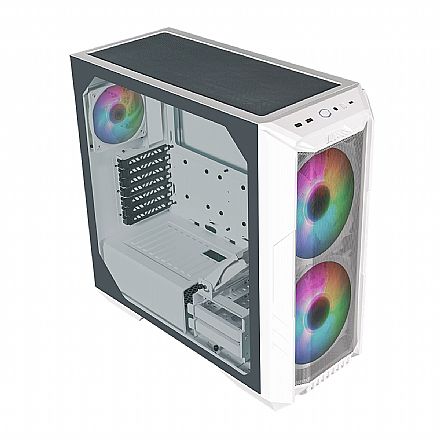 Gabinete - Gabinete Cooler Master HAF 500 - Lateral em Vidro Temperado - 2 Coolers ARGB inclusos - Branco - H500-WGNN-S00