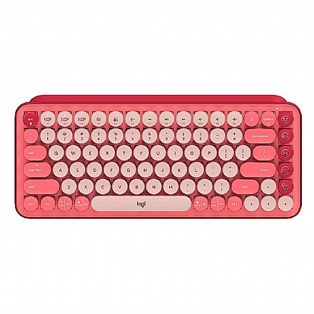 Teclado - Teclado Mecânico sem Fio Logitech Pop Keys - Switch Brown - USB e Bluetooth - Rosa - 920-010712