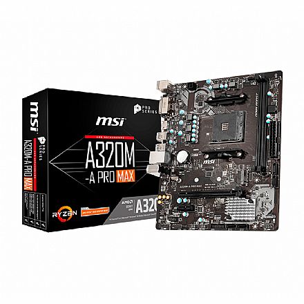 Placa Mãe para AMD - MSI A320M-A Pro Max (AM4 - DDR4 3200 O.C) - Chipset AMD A320 - USB 3.2 - Slot M.2 - Micro ATX