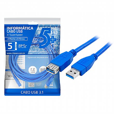 Cabo & Adaptador - Cabo Extensor USB 3.1 SuperSpeed - 5 metros - Chip Sce 018-7724