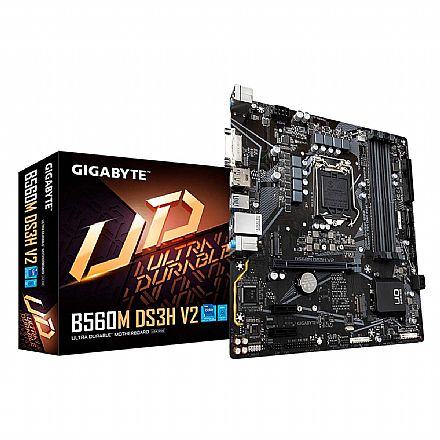 Placa Mãe para Intel - Gigabyte B560M DS3H V2 (LGA 1200 - DDR4 5333 O.C) - Chipset B560 Express - USB 3.2 - Slot M.2 - Micro ATX