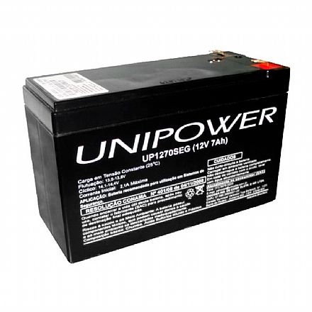 NoBreak - Bateria para Nobreak e Sistemas de Monitoramento e Segurança - 12V / 7Ah - Selada Estacionária - Unipower UP1270SEG