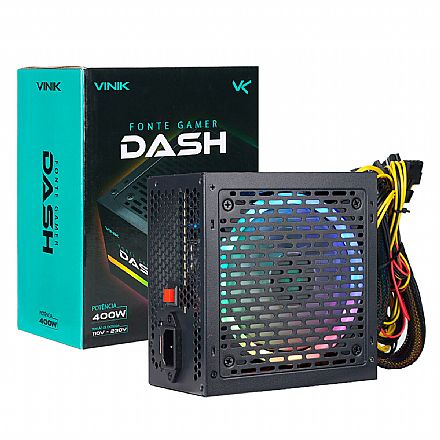 Fonte - Fonte 400W Vinik DASH - Padrão ATX - Eficiencia 70% - RGB - Preto - VFG400WPR