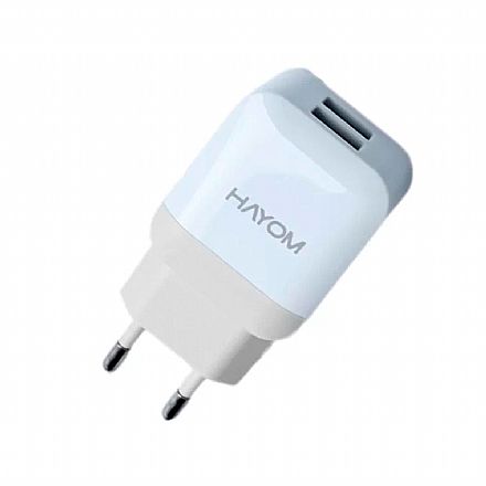 Carregadores - Carregador de parede Hayom CR1208 - 2 Saídas USB - Bivolt - 2.1A - Branco - 121008