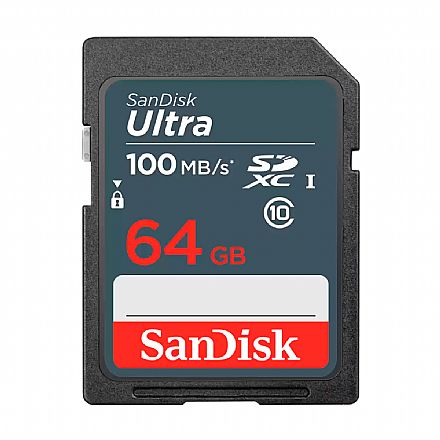 Cartão de Memória - Cartão 64GB SDXC - Classe 10 - Velocidade até 100MB/s - Sandisk Ultra SDSDUNR-064G-GN3IN