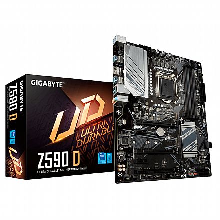 Placa Mãe para Intel - Gigabyte Z590D (LGA 1200 - DDR4 5333 O.C) - Chipset Intel Z590 - USB 3.2 - Slot PCIe 4.0 M.2 - GbE Gaming LAN - ATX