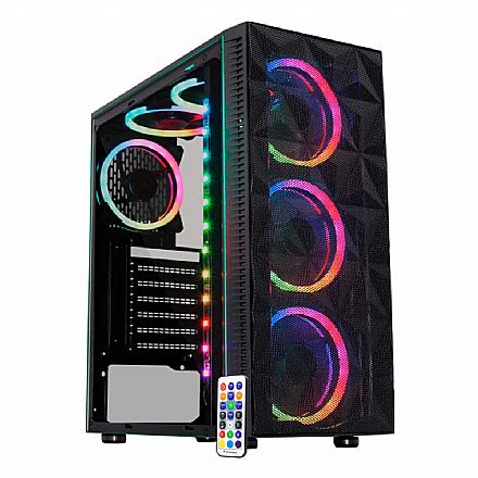 Gabinete - Gabinete Gamer K-Mex Wave 2 - Lateral em Acrílico - com 3 Coolers e Fita LED RGB - CG-A3TP