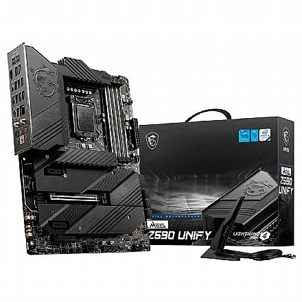 Placa Mãe para Intel - MSI Z590 MEG Unify (LGA 1200 - DDR4 5333 O.C) - Chipset Intel Z590 - Wi-Fi 6E & Bluetooth - 4 x Slot M.2 - ATX