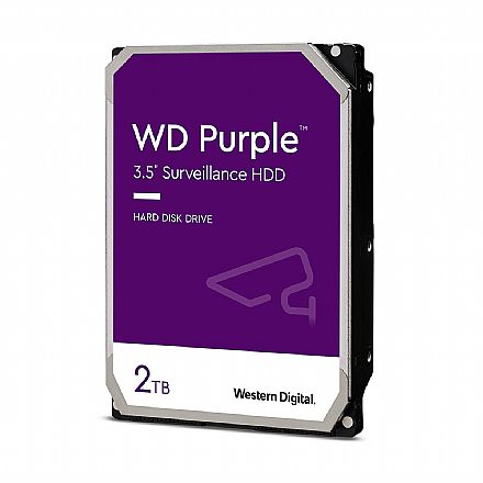 HD (Disco Rígido) - HD 2TB SATA - 5400RPM - 256MB Cache - Western Digital Purple Surveillance - WD22PURZ - Ideal para CFTV