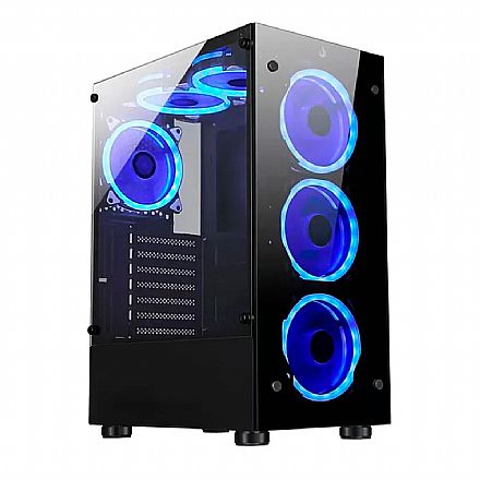 Gabinete - Gabinete Gamer Rise Mode Glass 06X Black - Lateral e Frontal em Vidro - USB 3.0 - RM-CA-06X-FB