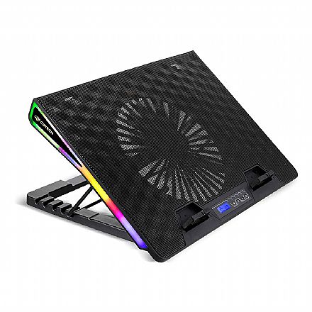 Notebook Acessórios - Suporte para Notebook C3Tech - até 17" - RGB - 5 Ajustes de Altura - 2 portas USB - NBC-500BK