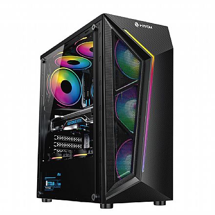 Gabinete - Gabinete Gamer Hayom GB1713 - Lateral em Vidro Temperado - USB 3.0 - 4 Coolers Inclusos - RGB