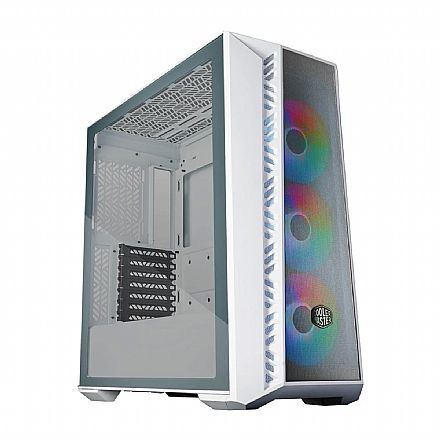 Gabinete - Gabinete Cooler Master Masterbox 520 Mesh - Lateral em Vidro Temperado - 3 Coolers ARGB inclusos - Branco - MB520-WGNN-S00