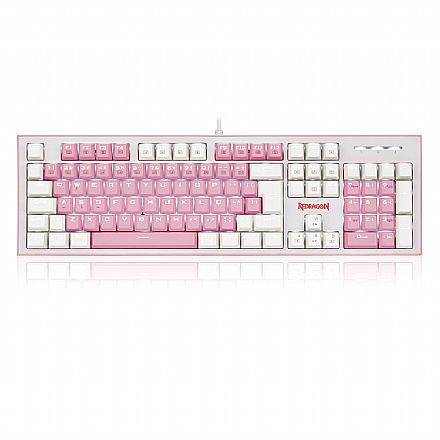 Teclado - Teclado Mecânico Gamer Redragon Hades Bubblegum - ABNT2 - Switch Azul - Branco - K623-WP (PT-BLUE)