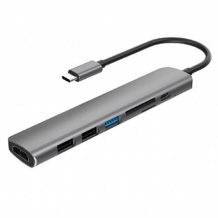 Cabo & Adaptador - Adaptador Conversor USB-C para HDMI 4K - 3 Portas USB - Leitor de Cartão - USB-C power - Compatível com Samsung DEX