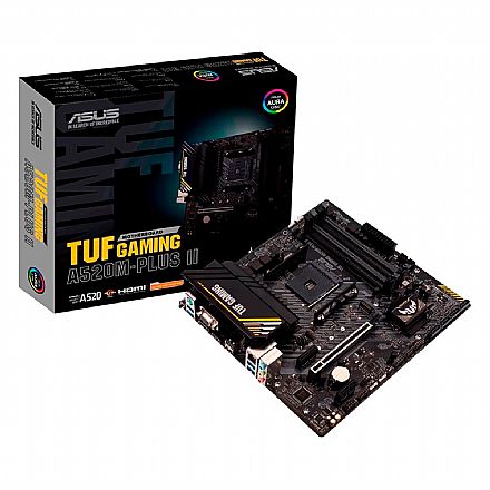Placa Mãe para AMD - Asus TUF Gaming A520M PLUS II (AM4 - DDR4 4866 O.C) - Chipset AMD A520 - USB 3.2 - Slot M.2 - Micro ATX