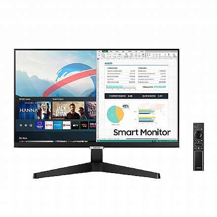 Monitor - Monitor Smart 24" Samsung LS24AM506NL - IPS - Full HD - Bluetooth - HDMI e USB - Sistema Tizen - Smart Hub