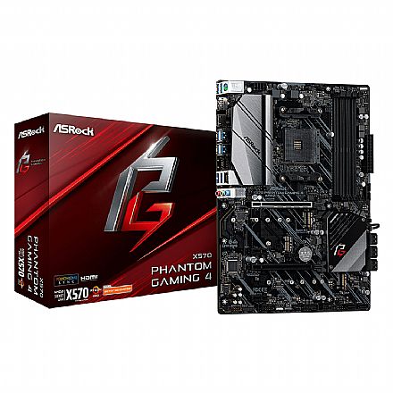 Placa Mãe para AMD - ASRock X570 Phantom Gaming 4 - (AM4 - DDR4 4666MHz O.C) - Chipset AMD X570 - Slot Hyper M.2 - USB 3.2 - ATX