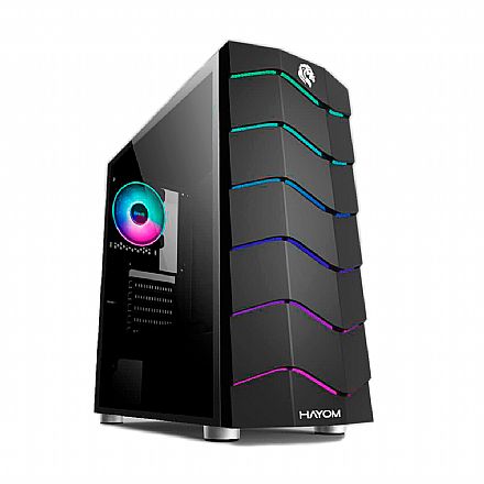 Gabinete - Gabinete Gamer Hayom GB1711 - USB 3.0 - Lateral em Vidro Temperado - Frontal com LED RGB - Preto