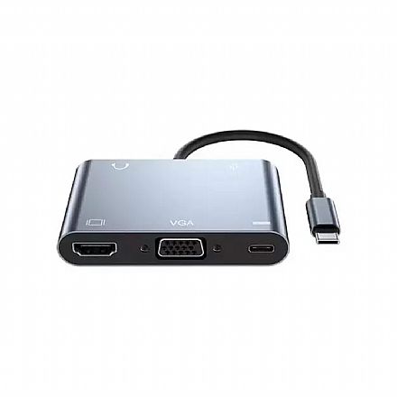Cabo & Adaptador - Adaptador Conversor USB-C para HDMI 4K - USB 3.0 - USB-C - VGA - Saída P2 - Compatível com Samsung DEX - F3 JC-TYC-501