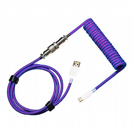 Cabo & Adaptador - Cabo para Teclado Coiled Cooler Master - Até 1.5m - Conector Aviator - Blue-Purple - KB-CLZ1