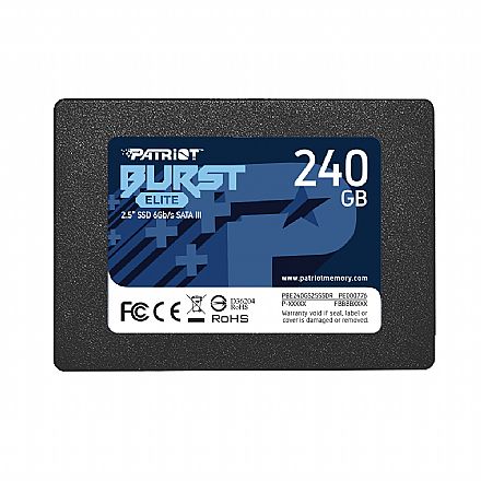 SSD - SSD 240GB Patriot Burst Elite - SATA - Leitura 450MB/s - Gravação 320MB/s - PBE240GS25SSDR