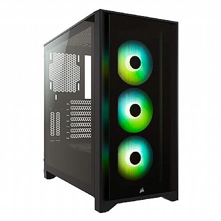 Gabinete - Gabinete Gamer Corsair iCUE 4000X - Lateral em Vidro Temperado - USB 3.1 - 3 Coolers RGB Inclusos - Preto - CC-9011204-WW