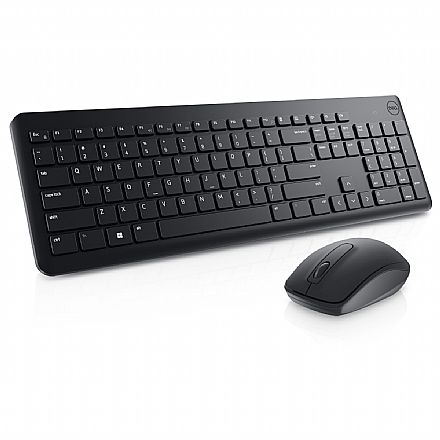 Kit Teclado e Mouse - Kit Teclado e Mouse sem Fio Dell KM3322W - ABNT2 - 1000dpi - Receptor USB - Preto