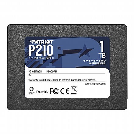 SSD - SSD 1TB Patriot P210 - SATA - Leitura 520MB/s - Gravação 430MB/s - P210S1TB25
