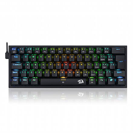 Teclado - Teclado Mecânico Gamer Redragon Fizz RGB - ABNT2 - Iluminação RGB - Switch Marrom - Preto - K617-RGB-B