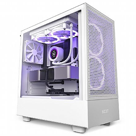 Gabinete - Gabinete Gamer NZXT H5 Flow - Lateral em Vidro Temperado - USB-C - USB 3.2 - Branco - CC-H51FW-01