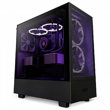 Gabinete - Gabinete Gamer NZXT H5 Flow - Lateral em Vidro Temperado - USB-C - USB 3.2 - Preto - CC-H51FB-01