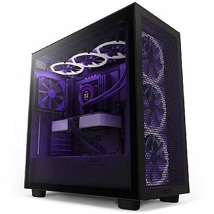 Gabinete - Gabinete Gamer NZXT H7 Flow - Lateral em Vidro Temperado - USB 3.2 - Mid Tower - Preto - CM-H71FB-01